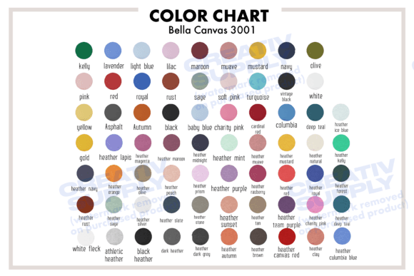Bella Canvas 3001: A Color Chart for T-Shirts and Graphics