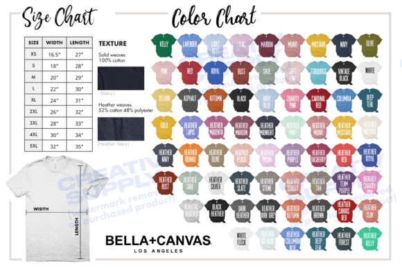 Color Chart for Bella Canvas Mockup Size Review