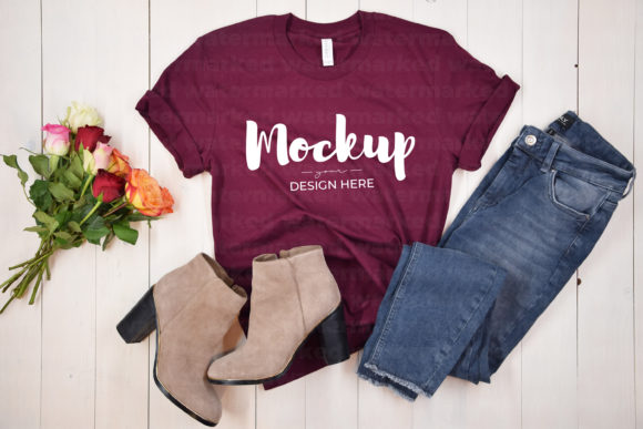 Maroon Bella Canvas Shirt Mockup: Graphics for T-Shirts