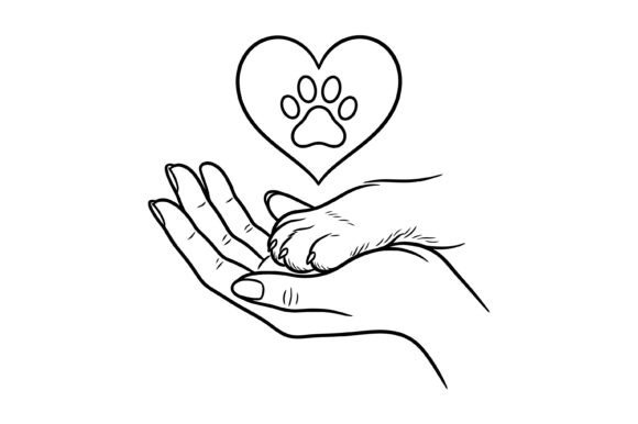 Pet Love Hand Paw Line Art Graphics for T-Shirt Designs