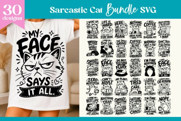 Sarcastic Cat Quotes SVG Bundle: Graphics & T-Shirt Designs