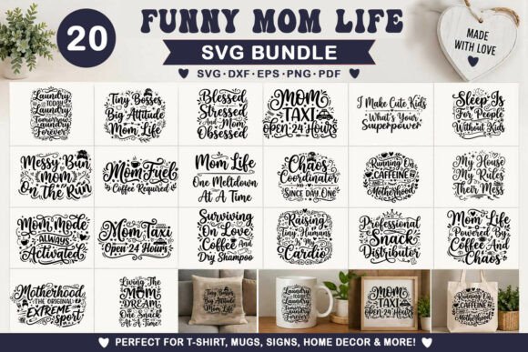 Trendy Funny Mom Life Quotes SVG Bundle Graphics