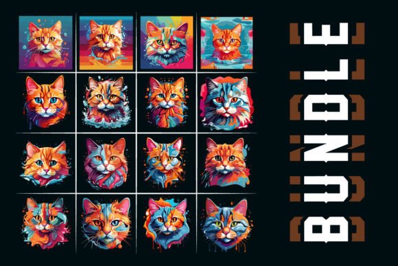 Water Color Cat T Shirt Design BUNDLE